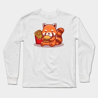 Cute Red Panda Eating Burger With Fries Long Sleeve T-Shirt